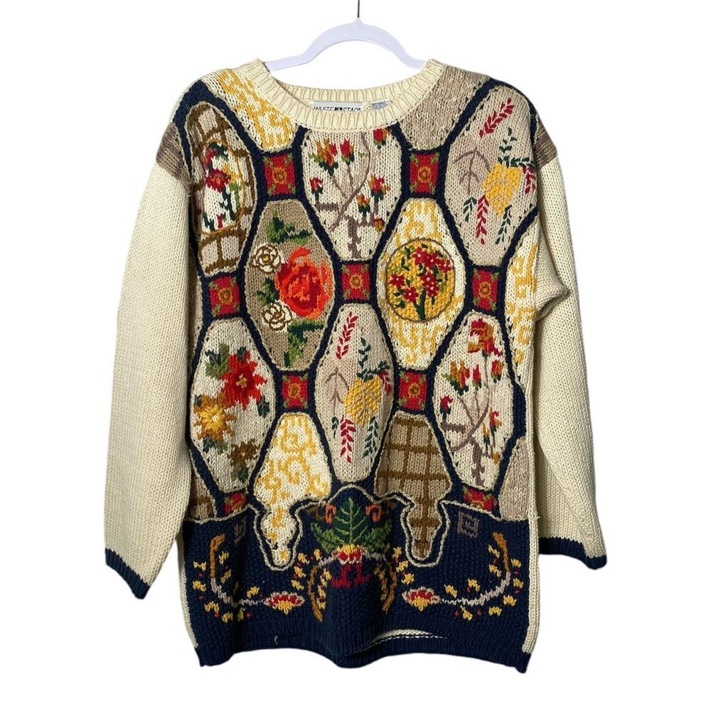 Vintage 1990's White Stag Fall Knit Patchwork Sweater Women's Size Small